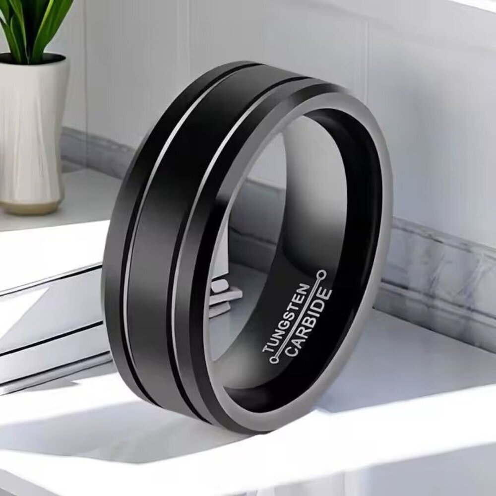 Men’s 8mm Black Tungsten Carbide Wedding Band – Comfort Fit Ring Size 10 - Picture 4 of 6